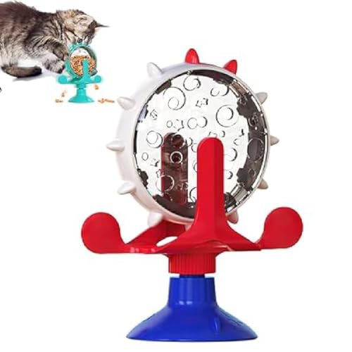 GUSHE Funny Cat Windmill Turntable Food Leaker, Windmühle Katzenspielzeug, Katze Slow Feeder Spielzeug, 360° Drehbar Vertikal Katzenspielzeug mit Saugnapf, Intelligenzspielzeug für Katzen, Hund (Red) von GUSHE