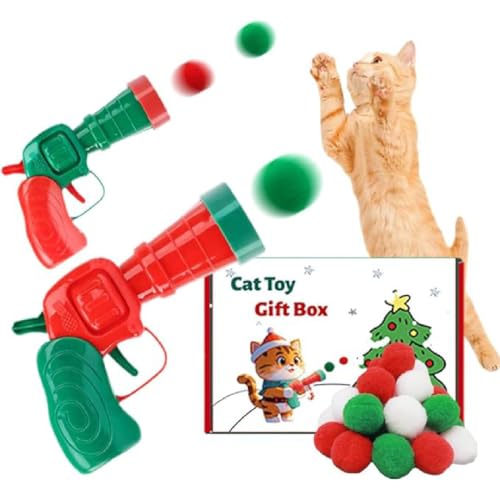 GUSHE Interactive Cat Toy Ball Launcher, Katzenspielzeug Bälle mit Werfer Set, Weihnachten Interaktives Katzenspielzeug mit 30 Pompon Bälle, Festliches Katzenspielzeug für Indoor Katzen und Kätzchen von GUSHE