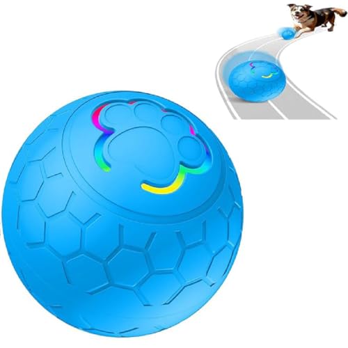 GUSHE Jowl Jiggler Dog Toy, Interaktives Hunde Ball Spielzeug, Automatisch Rollender Hunde Ball mit LED-Leuchten, Hundespielzeug Ball mit USB Wiederaufladbar, für Welpen Kleine Mittlere Hunde (Blau) von GUSHE