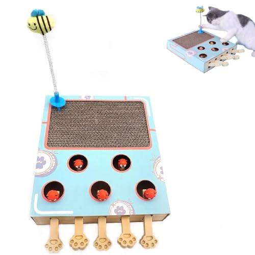 GUSHE Miaofairy Cat Toy, Whack A Mole-Spiel, Katze Whack einen Maulwurf, Katzen Anreicherung Spielzeug für Indoor Katzen, 3-in-1 Interaktive Katze Spielzeug mit Katzenkratzpad, Katze Karton Box von GUSHE