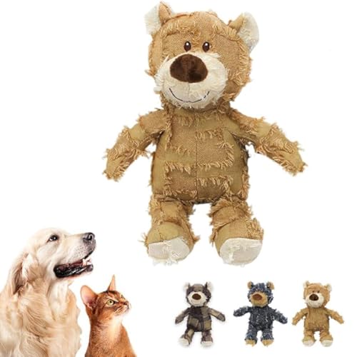 GUSHE Unbreakable Bear Dog Toy,Unzerbrechliches Bär Hundespielzeug,Quietschspielzeug für Hunde,Plüschbär Hundespielzeug,Interaktives Hunde Spielzeug,Kauspielzeug Für große kleine Hunde (Hellbraun, S) von GUSHE