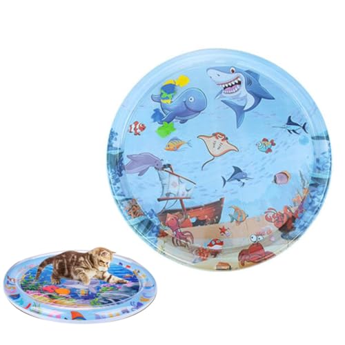 GUSHE Wassersensorische Spielmatte für Haustiere, Wassermatte Katze, Verdickte Wasserspielmatte Katze, Wassersensor-Spielmatte mit Fisch, Kühl und Bequem Wassermatte für Baby und Haustiere (100cm) von GUSHE