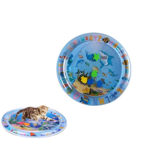 GUSHE Wassersensorische Spielmatte für Haustiere, Wassermatte Katze, Verdickte Wasserspielmatte Katze, Wassersensor-Spielmatte mit Fisch, Kühl und Bequem Wassermatte für Baby und Haustiere (63cm) von GUSHE