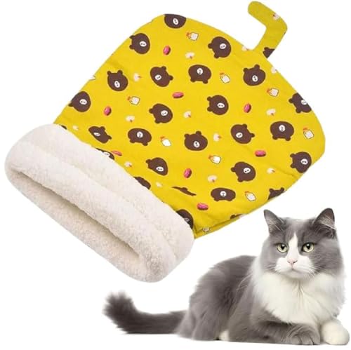 Gemütliches Haustiernest für kleine Katzen und Hunde,Katzen Schlafsack Winter,Halbgeschlossener Katzenschlafsack,selbstwärmendes Katzennestbett,Bequemes Haustierhöhlenbett,Für Katzen Hunde (Gelb) von GUSHE