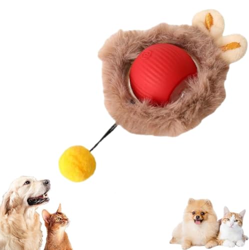 Interactive Cat Toys Rolling Ball Chewie Dog Ball, Interaktives Katzenspielzeug Ball, Super Drive Elektrisches Katzenspielzeug, Automatisch 360 Grad Rollender Ball mit USB Aufladbar für Katzen (Rot) von GUSHE