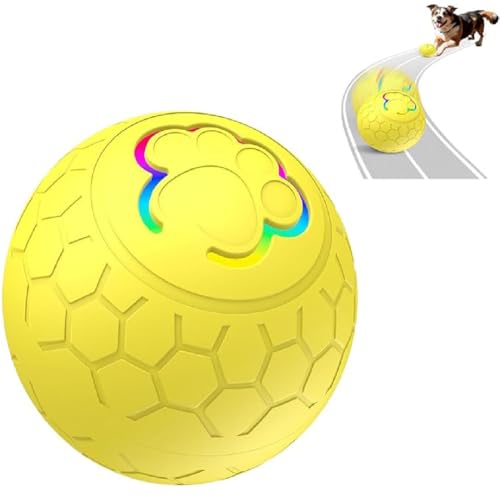 Jowl Jiggler Dog Toy, Interaktives Hunde Ball Spielzeug, Automatisch Rollender Hunde Ball mit LED-Leuchten, Hundespielzeug Ball mit USB Wiederaufladbar, für Welpen Kleine Mittlere Hunde (Gelb) von GUSHE