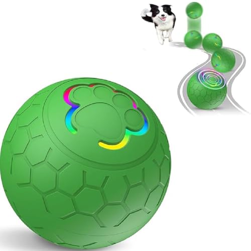 Jowl Jiggler Dog Toy, Interaktives Hunde Ball Spielzeug, Automatisch Rollender Hunde Ball mit LED-Leuchten, Hundespielzeug Ball mit USB Wiederaufladbar, für Welpen Kleine Mittlere Hunde (Grün) von GUSHE