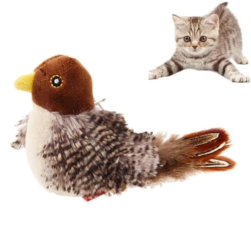 Katzenspielzeug - Simulierter zwitschernder Vogel, Flatternder Vogel Katzenspielzeug, Simulated Chirping Bird, Lustige Quietsch-Katzenspielzeug, Interaktives Plüsch Vogelspielzeug für Katzen (A) von GUSHE