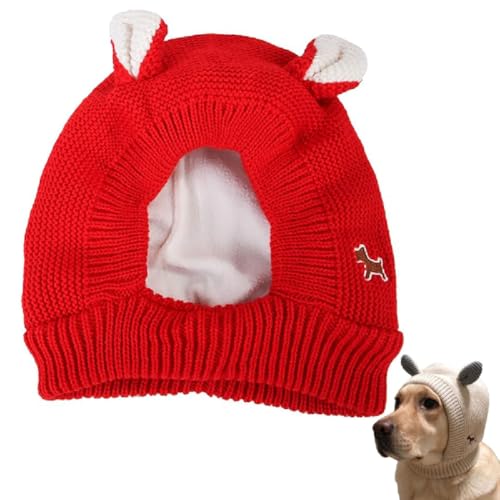 Knitted Hat for Dog, Wintermütze Mit Ohrenschutz Für Hunde, Gestrickte Hundemützen, Hundeohrwärmer, Winter Haustier Hund Ohrenwärmer, Hundemütze für mittelgroße bis große Hunde und Welpen (Rot) von GUSHE