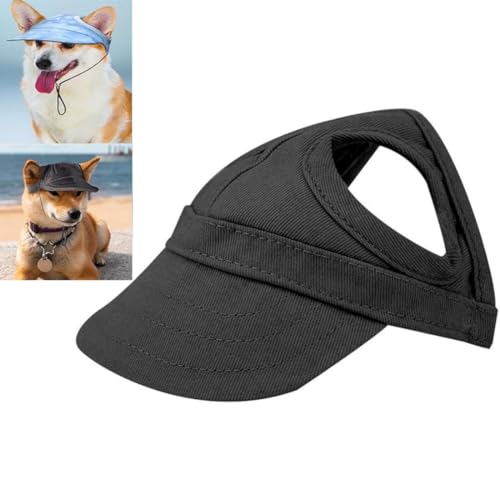 Outdoor-Sonnenschutzhaube für Hunde, Hunde Baseballmütze, Hunde Sonnenhut Benutzt, Verstellbar Sonnenschutz Hut Hundecap mit Ohrlöchern, Hunde Mütze für kleine, mittlere und große Hunde (Schwarz, M) von GUSHE