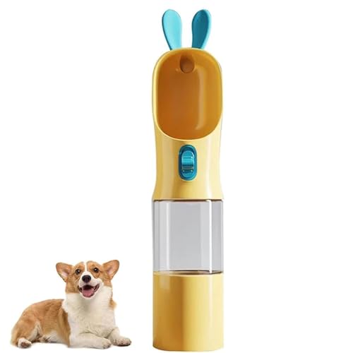 Portable Pet Drinking Water Bottle, Tragbare Hund Wasserflasche mit 200 ml Futter Becher, Haustier Wasserspender, Auslaufsicher Hund Katze Reisen Trinken Flasche zum Unterwegs Wandern Reisen (Gelb, 1) von GUSHE