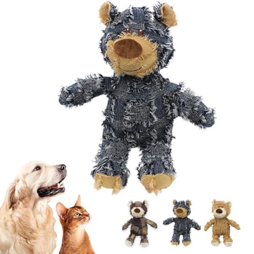 Unbreakable Bear Dog Toy,Unzerbrechliches Bär Hundespielzeug,Quietschspielzeug für Hunde,Plüschbär Hundespielzeug,Interaktives Hunde Spielzeug,Kauspielzeug Für große kleine Hunde (Jeans blau, L) von GUSHE