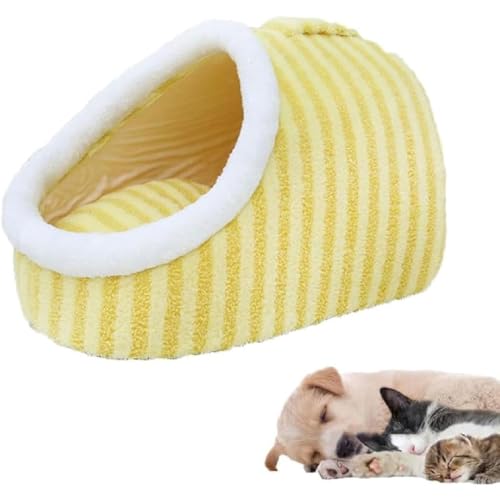 Zentric Cozy Hideaway Pet Bed, Kuscheliges Versteckbett für Hunde, Haustier-Höhlenbett mit Abdeckung, Abnehmbarem, waschbarem Flauschiges Betten für kleine und mittelgroße Katzen und Hunde (Gelb, M) von GUSHE