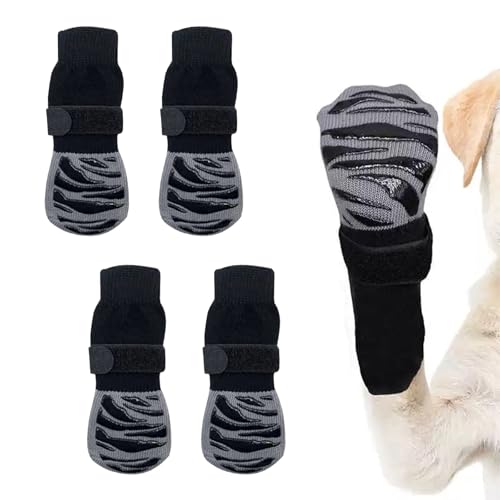 GUTERTOP 2 Paar Anti Rutsch Socken Hund, Hundesocken Anti Rutsch, Hunde Stoppersocken mit Verstellbaren Riemen-Traktionskontrolle für Den Innen- und Außenbereich und Hartholzböden (Schwarz, M) von GUTERTOP