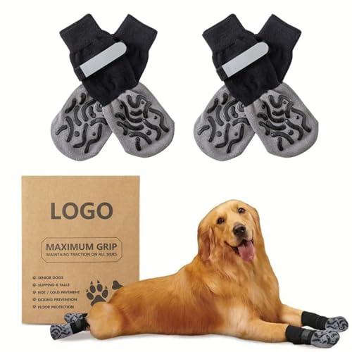 GUTERTOP 2 Paar Anti Rutsch Socken Hund, Hundesocken Anti Rutsch, Hunde Stoppersocken mit Verstellbaren Riemen-Traktionskontrolle für Den Innen- und Außenbereich und Hartholzböden (Schwarz, M) von GUTERTOP