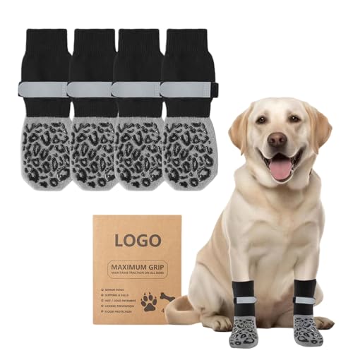 GUTERTOP 2 Paar Anti Rutsch Socken Hund, Hundesocken Anti Rutsch, Hunde Stoppersocken mit Verstellbaren Riemen-Traktionskontrolle für Den Innen- und Außenbereich und Hartholzböden (Schwarz, M) von GUTERTOP