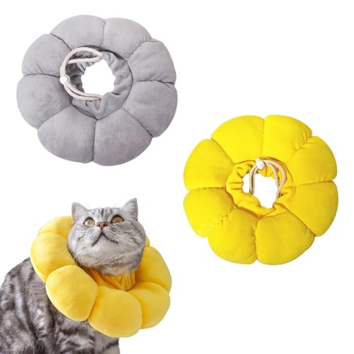 GUTERTOP 2 Stück Halskrause Katze, Einstellbarer Katzenkragen, Sonnenblume Halskrausen für Haustier-Recovery, Schutz vor Lecken von GUTERTOP