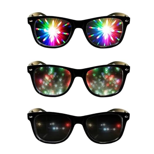 GUTERTOP 3 Stück Heart Refraction Glasses, Kaleidoskop Brille, Diffraction Prisma Brille, Lustige Brillen Brechungsbrillen Herz Brille Effekt von GUTERTOP