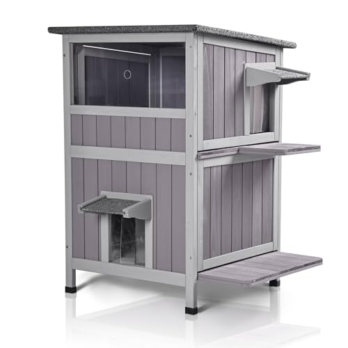 GUTINNEEN Katzenhaus Outdoor Weatheproof Feral Cat Shelter Wooden Cat Condos for Winter with Escape Doors von GUTINNEEN