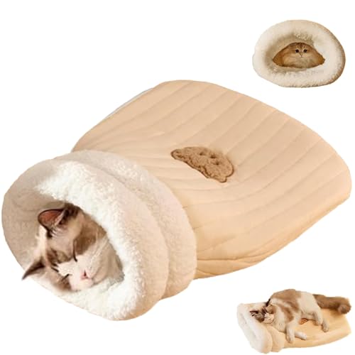 GUUIESMU Katzenschlafsack,Cat Sleeping Bag Winter,Schlafsack Katze,Schlafsack Für Katzen,Comfortable Katzen Schlafsack, Selbstwärmendes Katzennestbett, Haustiermatte,bequemes Haustierhöhlenbett (L,F) von GUUIESMU