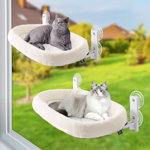 GUUSII HOME 2PCS Katzen Fensterliege Hängematte Katzenbett Fenster Fensterliegeplatz Faltbare Katzenhängematte Fensterbank Katze Fensterhängematte Katzenliege Katzenhängebett 53*30cm Hält 18kg (Weiß) von GUUSII HOME