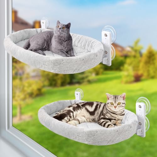 GUUSII HOME 2PCS Katzen Fensterliege Hängematte Katzenbett Fenster Fensterliegeplatz Faltbare Katzenhängematte Fensterbank Katze Fensterhängematte Katzenliege Katzenhängebett 53*30cm Hält 18kg (Grau) von GUUSII HOME