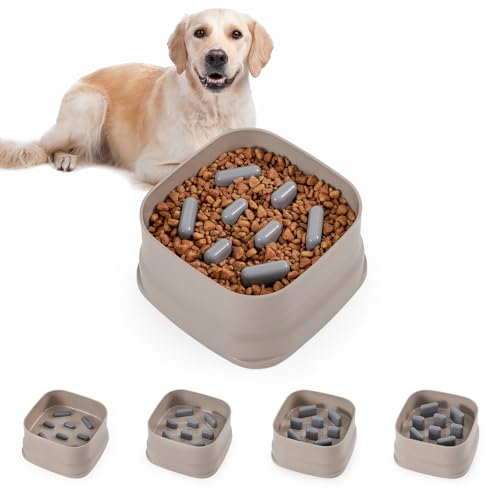 GUUSII HOME Anti Schling Napf Hund Futternapf Antischlingnapf Katze Groß Schlingnapf Hundenapf Klein Hunde Fressnapf Verstellbare Rillen Anti-Rutsch Adjustable Dog Slow Feeder 19 * 19 * 10 cm(Braun) von GUUSII HOME