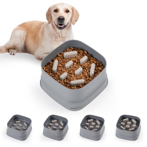 GUUSII HOME Anti Schling Napf Hund Futternapf Antischlingnapf Katze Groß Schlingnapf Hundenapf Klein Hunde Fressnapf Verstellbare Rillen Anti-Rutsch Adjustable Dog Slow Feeder 19 * 19 * 10 cm (Grau) von GUUSII HOME