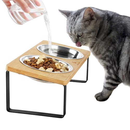 GUUSII HOME Futterstation Katzennapf Erhöht Katzen Fressnapf Katze Erhöht Ergonomischer Katzennäpfe Erhöht Katzennapf Edelstahl Napf Katzen Napfset Katzen Futternapf Anti Erbrechen(Holzfarbe) von GUUSII HOME