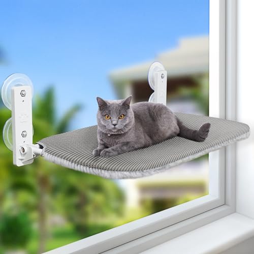 GUUSII HOME Katzen Hängematte Fensterliege Fenster Katzenbett Katzenhängematte Klappbar Fensterplätze Fensterhängematte Katzenliege Katzenhängebett Hält Bis zu 25kg (grau, L) von GUUSII HOME