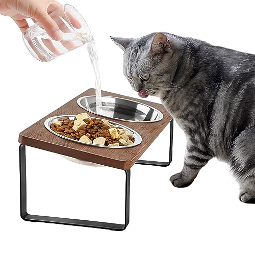 GUUSII HOME Futterstation Katzennapf Erhöht Katzen Fressnapf Katze Erhöht Ergonomischer Katzennäpfe Erhöht Katzennapf Edelstahl Napf Katzen Napfset Katzen Futternapf Anti Erbrechen(Braun) von GUUSII HOME