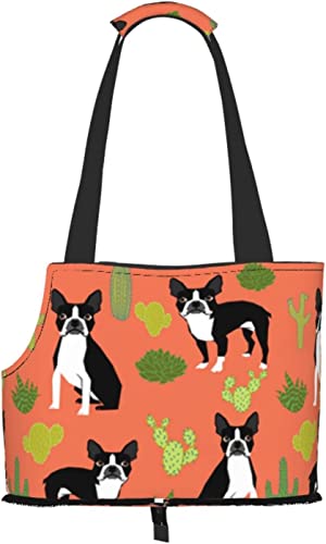 Boston Terrier Hunde Kaktus Orange Weiche Seiten Reise-Haustier-Tragetasche Tragetasche Tragbare kleine Haustier-Tragetasche Umhängetasche von GUVAA