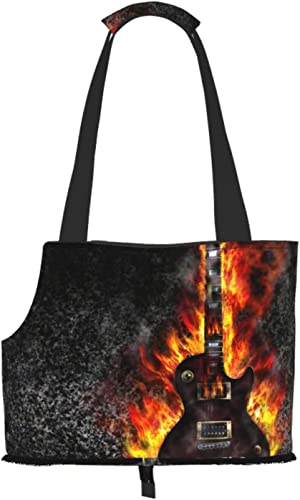 Burning Guitar Flame Soft-Sided Travel Pet Carrier Tote Handtasche Tragbare kleine Haustier-Tragetasche Umhängetasche von GUVAA