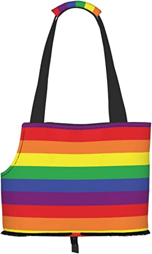 LGBT Rainbow Pride Stripes Weiche Seiten Reise-Haustier-Tragetasche Tote Handtasche Tragbare kleine Haustier-Tragetasche Umhängetasche von GUVAA