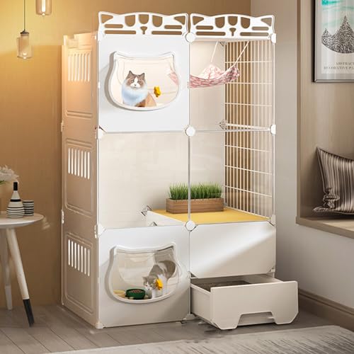 GUYOS Katzengehege mit Katzentoilette, Haustierkäfig, Hundebox, Transparentes, Stabiles Haustierhaus, Supergroßer Freier Raum, Luxuriöse Katzenvilla, Leere Käfige (Size : 72 * 47 * 107cm) von GUYOS