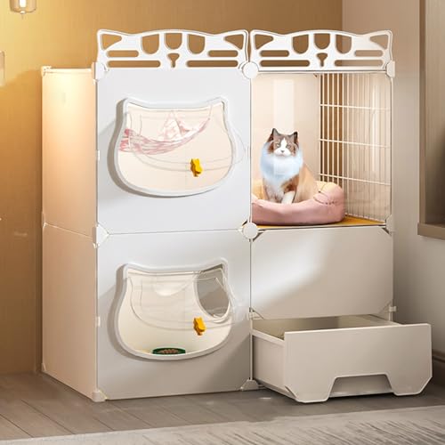 GUYOS Katzengehege mit Katzentoilette, Haustierkäfig, Hundebox, Transparentes, Stabiles Haustierhaus, Supergroßer Freier Raum, Luxuriöse Katzenvilla, Leere Käfige (Size : 72 * 47 * 72cm) von GUYOS