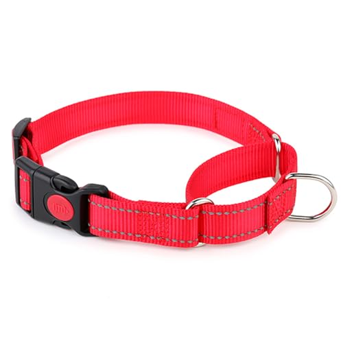 Gepolstertes Hundehalsband – Reflektierendes, starkes Halsband mit doppellagigem Gurtband, verstellbares, strapazierfähiges Halsband mit Metallschnalle für mittelgroße Hunde (Rot) von GUsoul