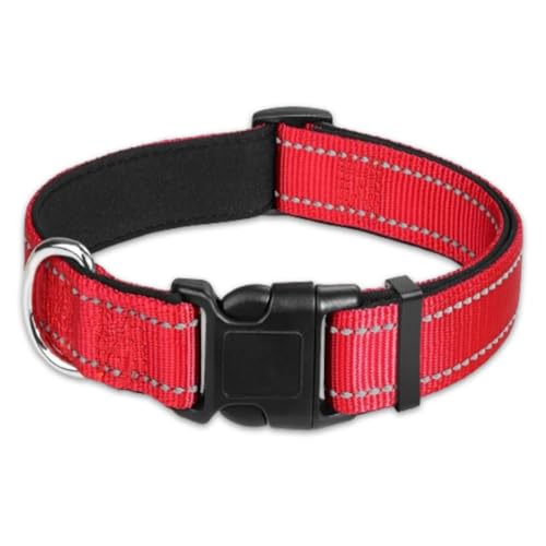 Hundehalsband, reflektierend, gepolstert, Neopren, Haustierhalsband, verstellbares Nylonhalsband für extra große Hunde, XL, Rot von GUsoul