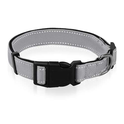 Hundehalsband – Reflektierendes gepolstertes Neopren-Haustierhalsband, verstellbares Nylon-Halsband für extra kleine und Welpenhunde (XS, Grau) von GUsoul