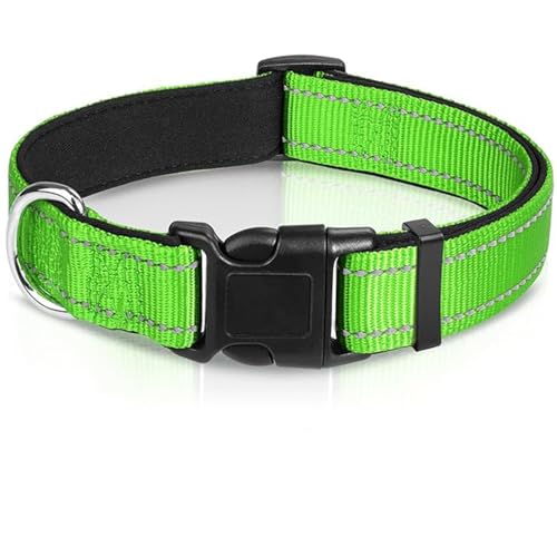 Hundehalsband - Reflektierendes gepolstertes Neopren-Haustierhalsband, verstellbares Nylon-Halsband für große Hunde (XL, Grün) von GUsoul