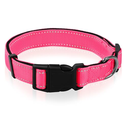 Hundehalsband – Reflektierendes gepolstertes Neopren-Haustierhalsband, verstellbares Nylonhalsband für extra kleine und Welpenhunde (XS, Rosa) von GUsoul