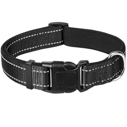 Hundehalsband – Reflektierendes gepolstertes Neopren-Haustierhalsband, verstellbares Nylonhalsband für extra kleine und Welpenhunde (XS, Schwarz) von GUsoul