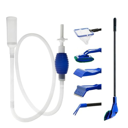 GVRGO Aquarium-Reinigungswerkzeug-Set, Aquarium-Reinigungsset mit Griff, Seetangschaber, Fischernetz, Schwammbürste, Wandbürste, 5-in-1 und Aquarium-Kiesreiniger von GVRGO