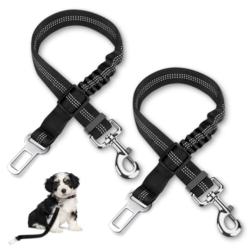 GWAWG 2 Stück Hundegurt fürs Auto Hunde Sicherheitsgurt Verstellbares Elastisches Sicherheitsleinengeschirr für Autos Zubehör 360 Grad Schwenkbar Karabiner Schwarz von GWAWG