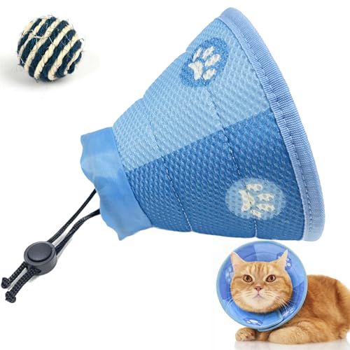 Soft Cat Cone Collar GWAWG Adjustable Recovery Collar, Cone Collar After Operation, Soft & Breathable Elizabethan Cones for Puppy Cats and Small Dogs, Paired With Pet Toy Balls (S) von GWAWG