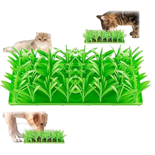 Silikon Grasmatte für Katzen, Grünes Gras Silikon Slow Food Matte, Silikon Leckmatte für Hunde, Katzengras Matte Futter Spielzeug, Katze Haustier Langsame Fütterung Gras Matte für Indoor von GXFCAI