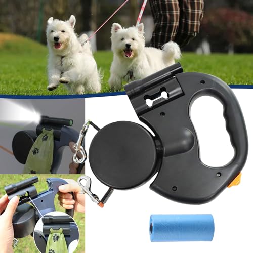 GXHNB Dual Retractable Dog Leash for Small Dogs, Tangle Free Dual Dog Leash, Dual Dog Leash with Tangle-Free Swivel, Two Dog Reflective Retractable Pet Leash (Black) von GXHNB