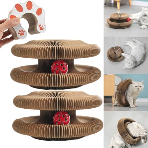 GXHNB Kitty Kurlz, Kitty Kurlz Cat Toy Expandable, Foldable Organ Cat Scratcher, Cat Accordion Toy with Bell Balls and Track Adventure (2PCS) von GXHNB