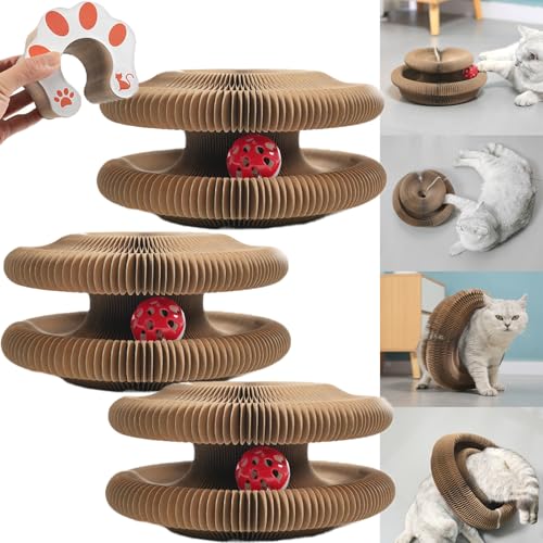 GXHNB Kitty Kurlz, Kitty Kurlz Cat Toy Expandable, Foldable Organ Cat Scratcher, Cat Accordion Toy with Bell Balls and Track Adventure (3PCS) von GXHNB