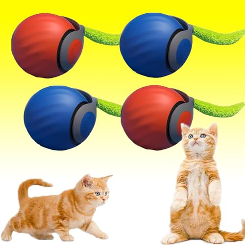 GXHNB Speedy Tail 2.0 Cat Toy, Speedy Turbo Tail Cat Toy, Interactive Cat Toy for Indoor Cats, Automatic Moving Cat Toy Ball, USB Rechargeable Smart Cat Toys Ball with Tail (4pcs) von GXHNB